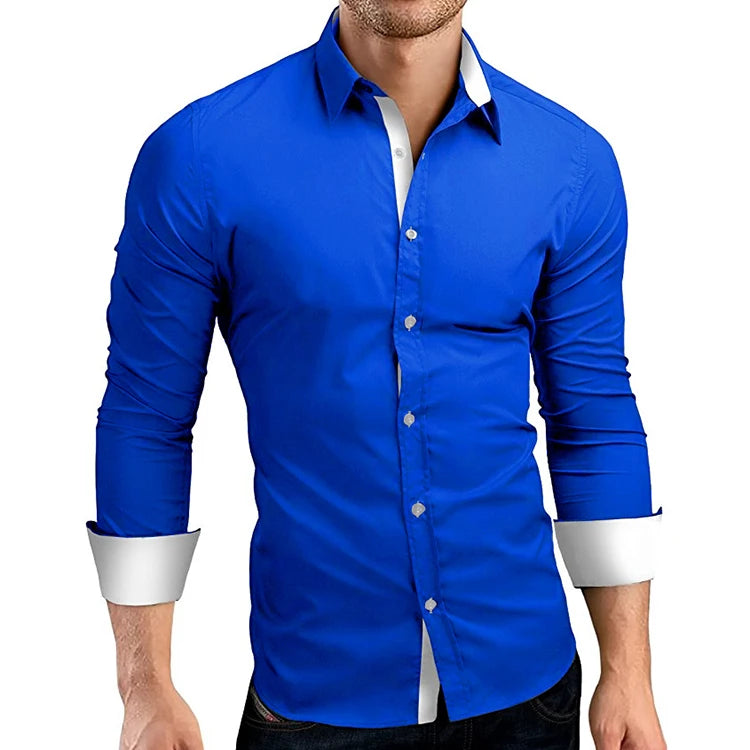 Casual Slim Fit Black Dress Shirts Men Brand High Quality Long Sleeve Full OEM Service Adults Solid Plain Dyed Smart Casual