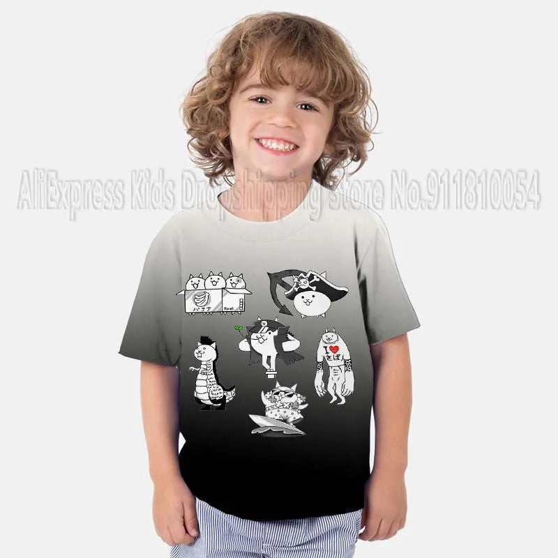 Kids The Battle Cats T Shirts Boys Girls Cartoon Game 3D Print Tshirts Summer Toddler Children Short Sleeve T-shirts Camiseta