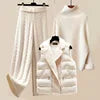 2024 New Women's Thickened Vest High Neck Knitted Sweater Wide Leg Pants Three Piece Set for Autumn and Winter