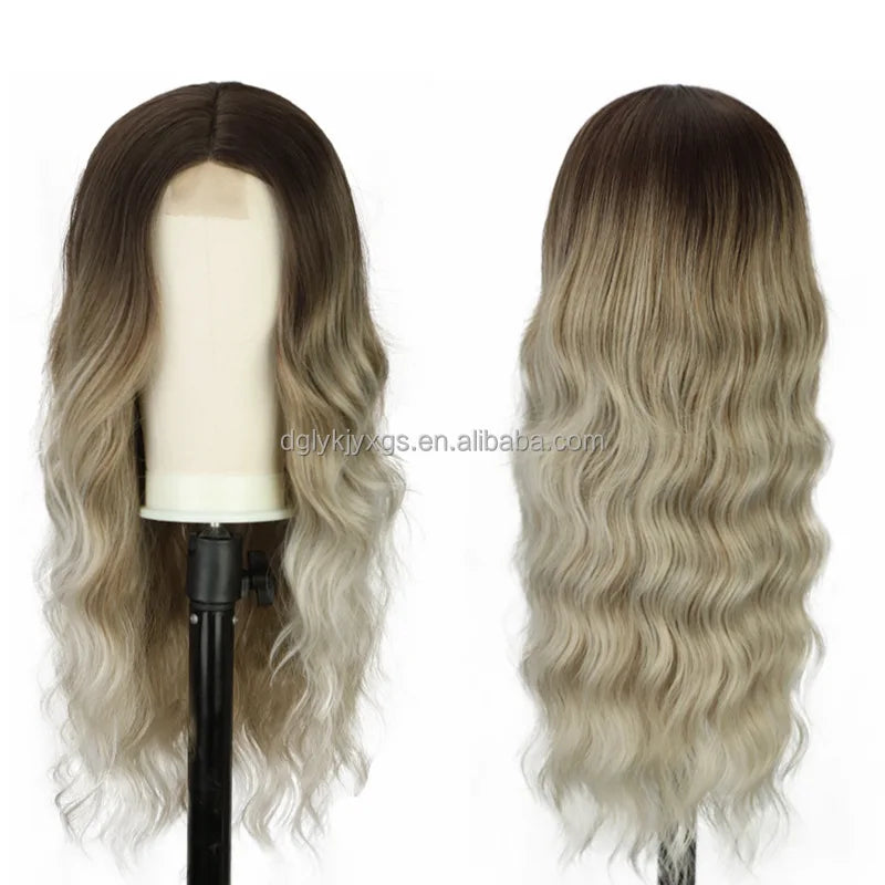 WL07 Small Area Lace Body Wave Synthetic Lace Wigs Lace Front Wigs Ombre Brown Mixed Blonde Water Wave Wig Women Hair
