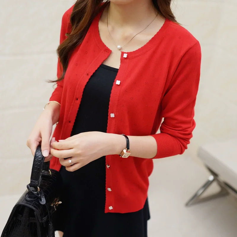 S-XL Short Design Thin Cardigan Women's Cutout Sunscreen air Conditioning Shirt Sweater Knitted Outerwear Small Cape
