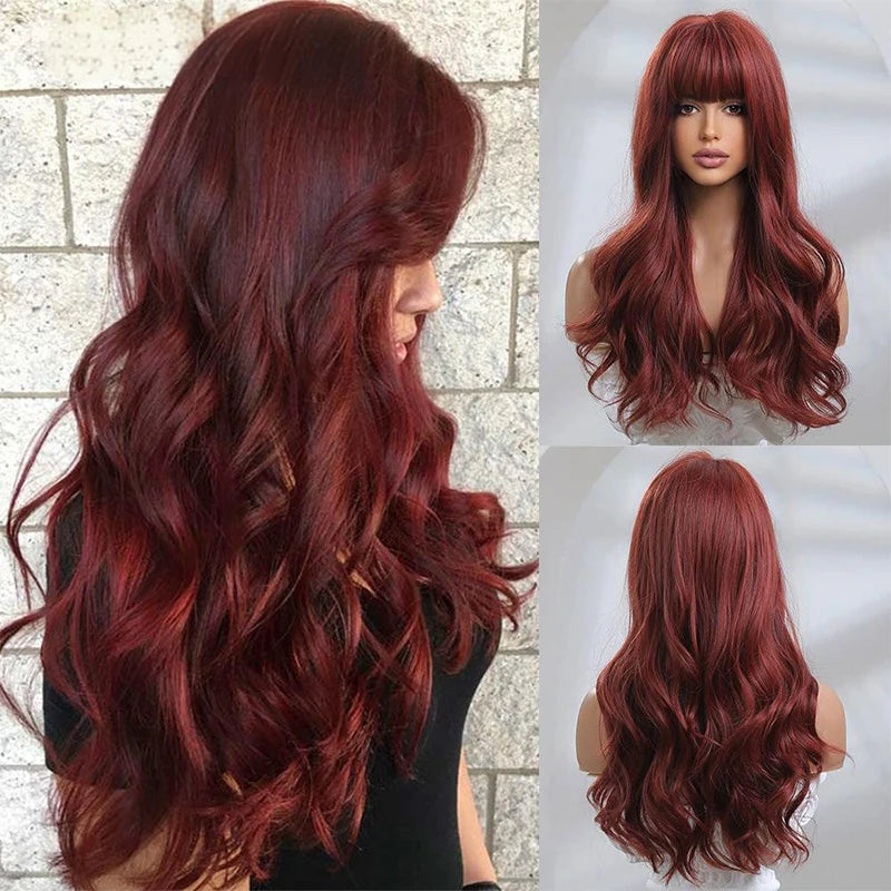 Wholesale 13x4 Lace Front Wig Deep Wave Synthetic Human Hair for Black Women Burgundy Wine Red Pre-Plucked Frontal