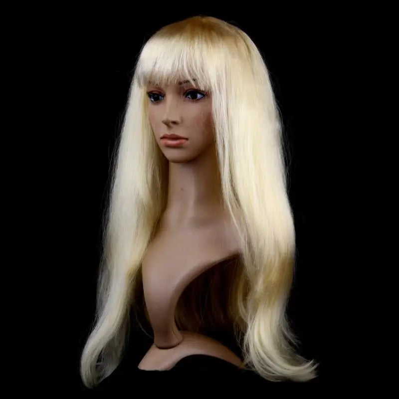 Lady Women Carnival Long Straight Hair Wig For Cosplay Girl Birthday Party Pink 60Cm Comic and Animation Hair With Oblique Bang