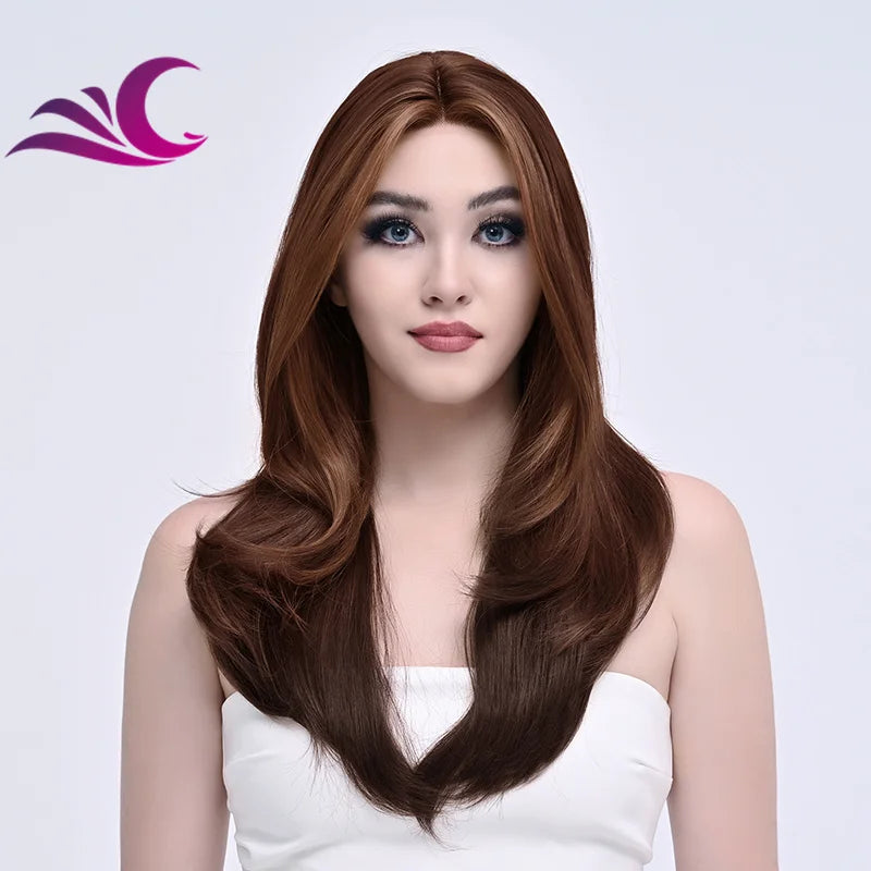 Highlight Mix Ice Blonde Ombre Colorful Middle Part Wig Long Wavy Pre-Plucked Synthetic Lace Front Wig