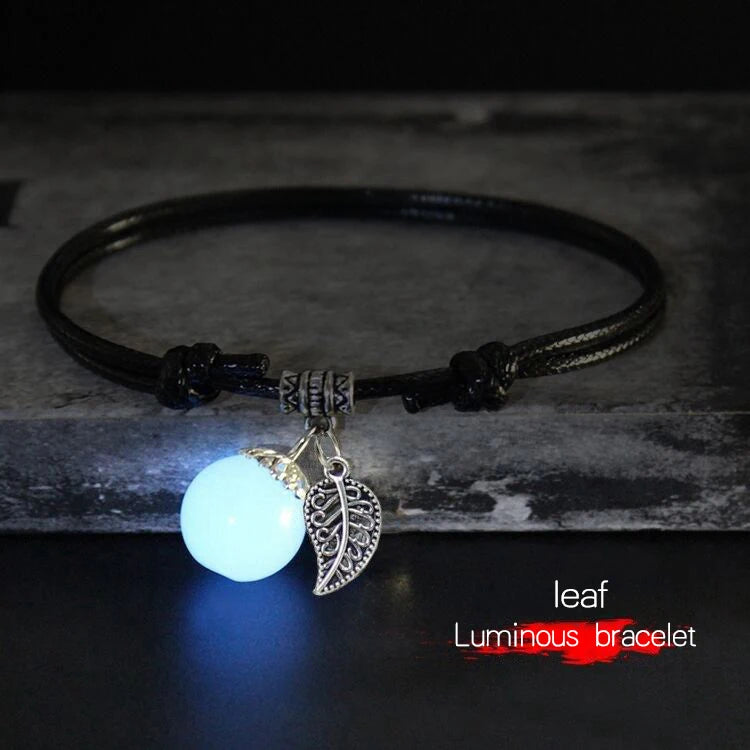 Bracelet for Women Glowing Gem Charm Jewelry Leather Rope Pendant Hollow Luminous Stone Pendant Necklace Gifts
