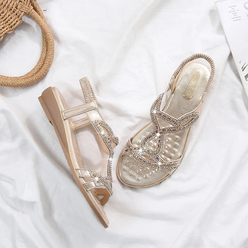 Shoes Women New Rhinestone Diamond Bling Sandals Bohemian Wedge Sandals Women Cross-border Plus Size