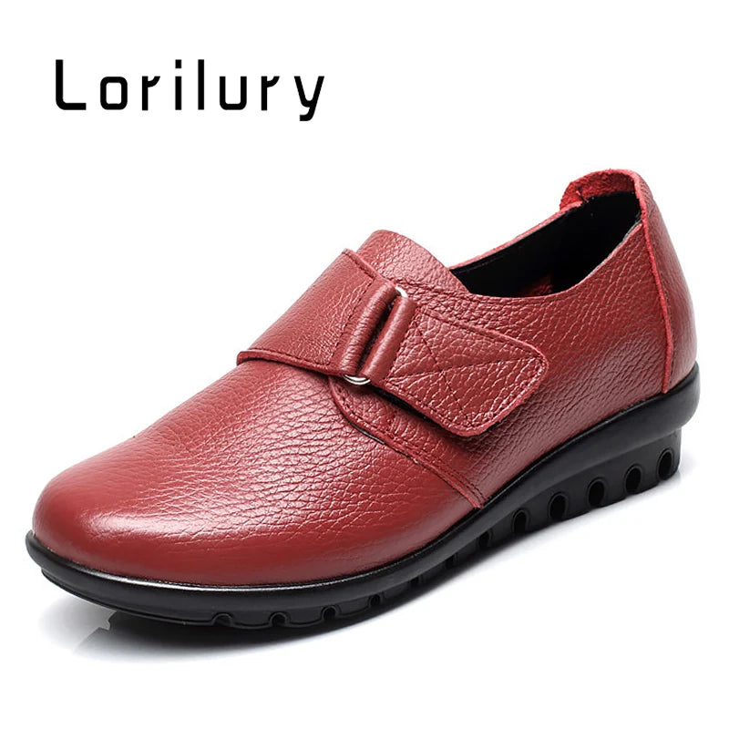 Brand Shoes for Women 2025 Spring Wedge Loafers Female Black Genuine Leather Flats ladies Office Nurse Shoes Mom Casual Sneakers