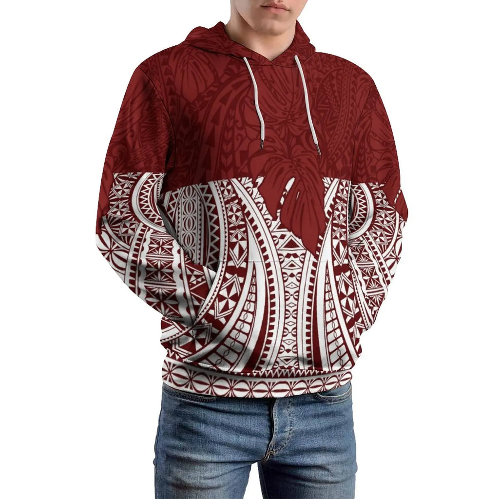 High Quality Hoodies Men Polynesian Tribal Design Red Oversized Hoodie Unisex Streetwear Hoodie