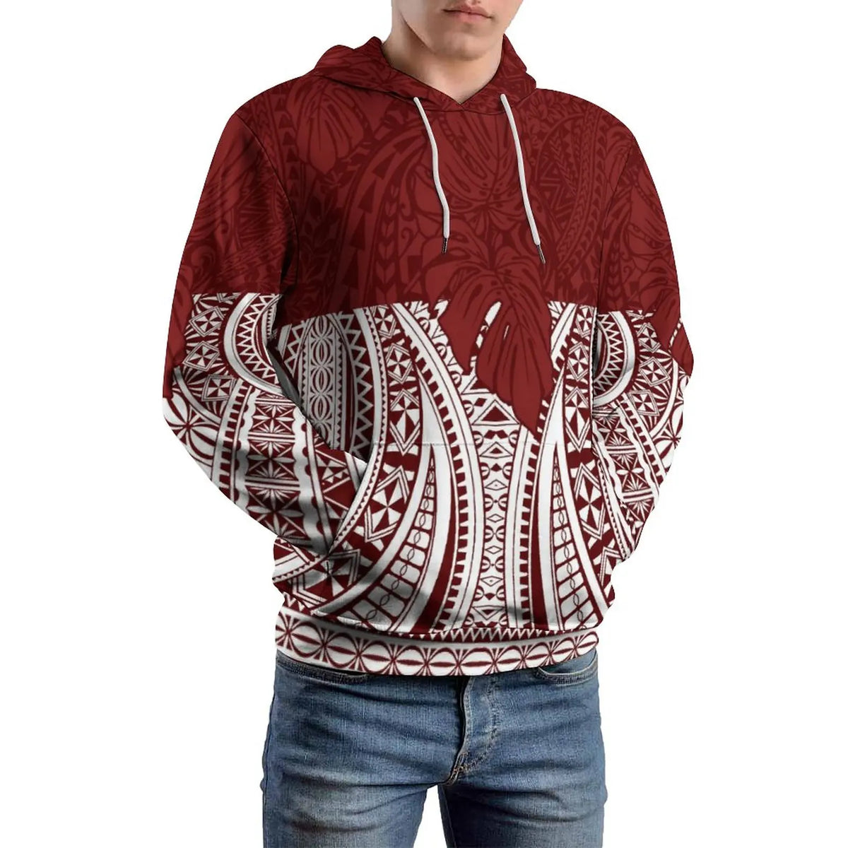 High Quality Hoodies Men Polynesian Tribal Design Red Oversized Hoodie Unisex Streetwear Hoodie