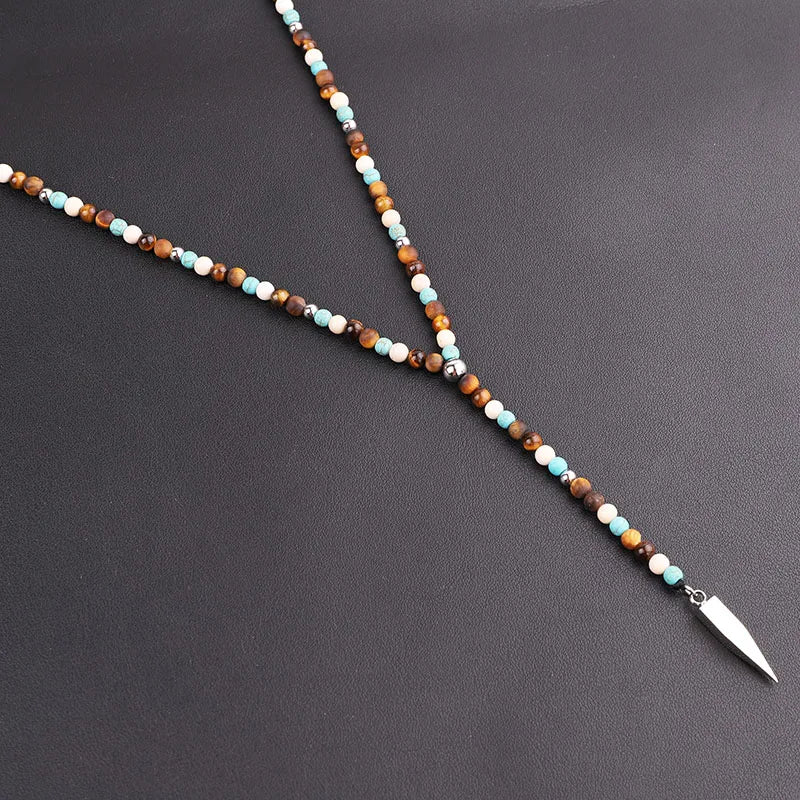 New Men Necklace Natural Stone Beads Tiger Eye Matte Onyx 316L Stainless Steel Cute Pendant Necklace Jewelry Gift Men