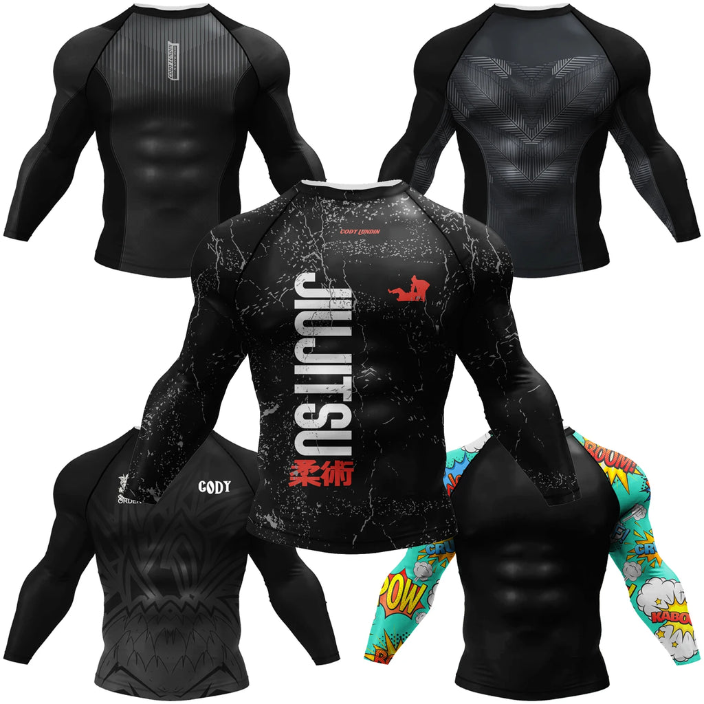 Custom Sublimated Jiu Jitsu Rashguard Long Sleeve MMA BJJ Compression Shirt with Surf Logo Wholesale for Men