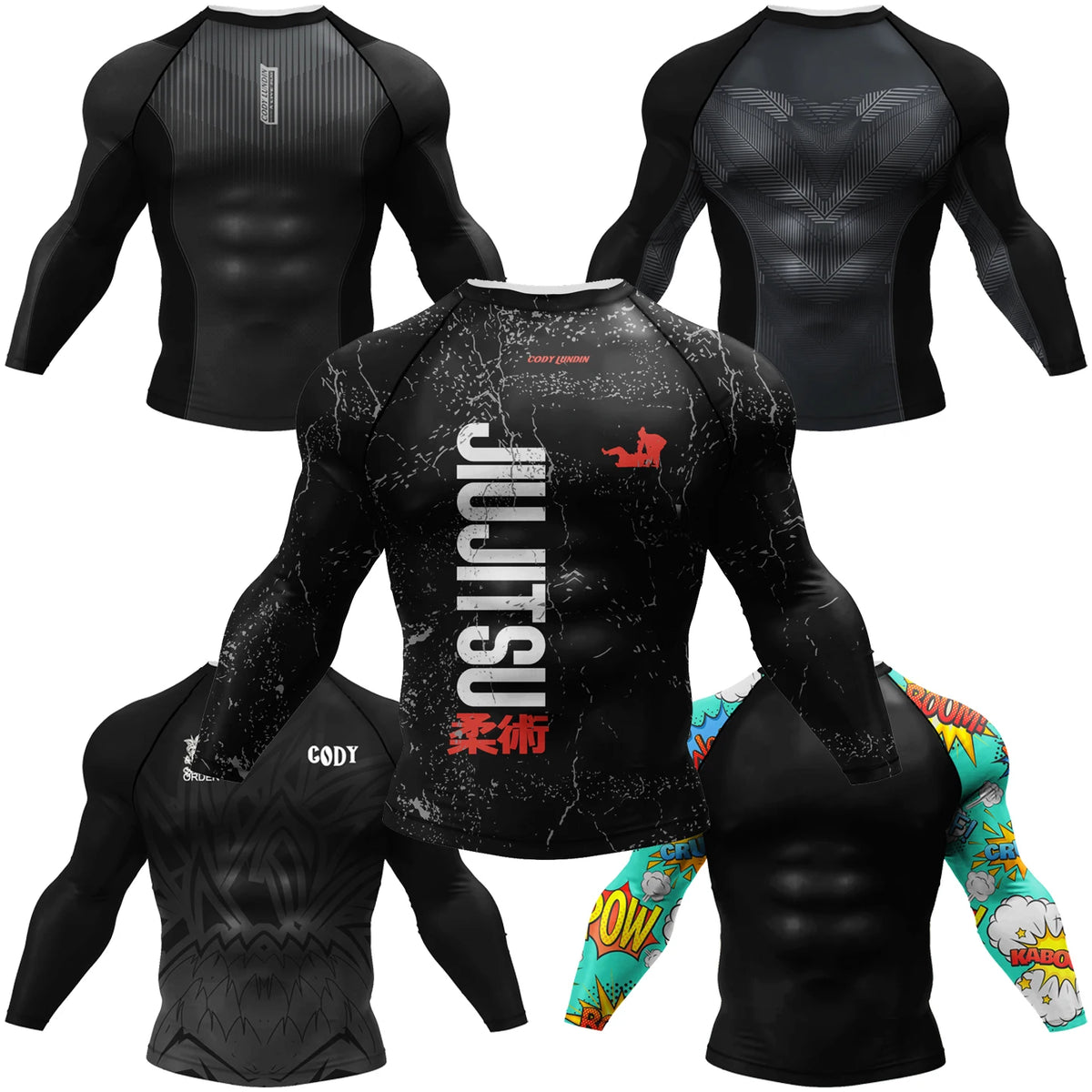 Custom Sublimated Jiu Jitsu Rashguard Long Sleeve MMA BJJ Compression Shirt with Surf Logo Wholesale for Men