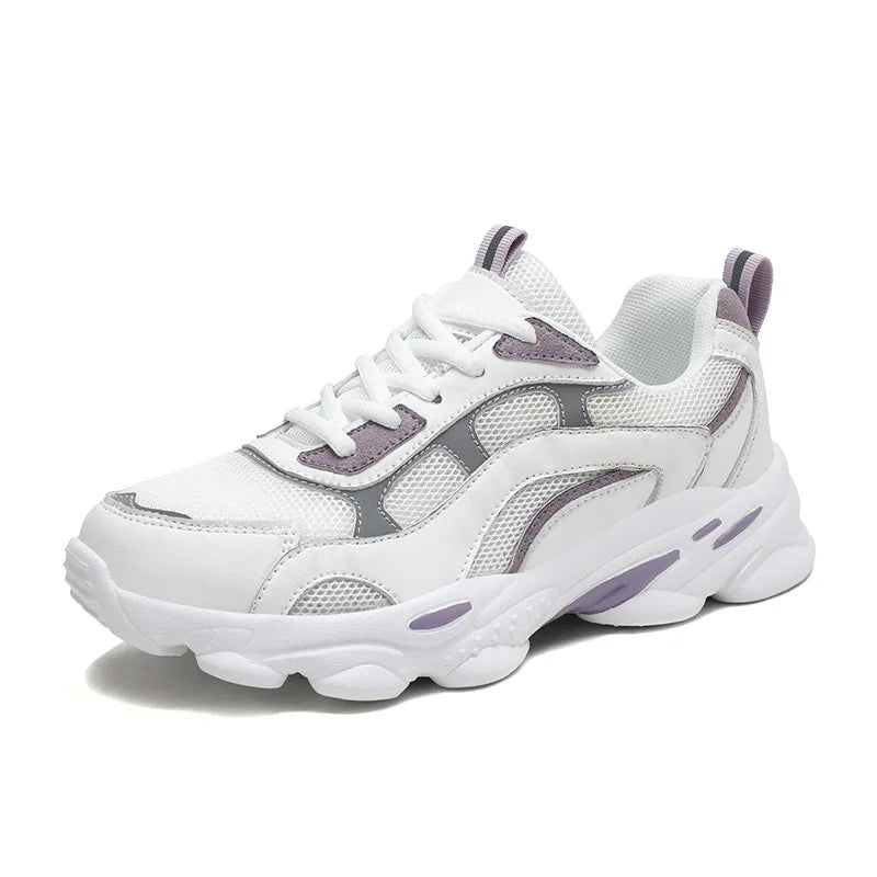 White Breathable Mesh Sports Shoes Cushioning Non-slip Lace-up Lightweight Comfortable Court Sneakers Spring Casual