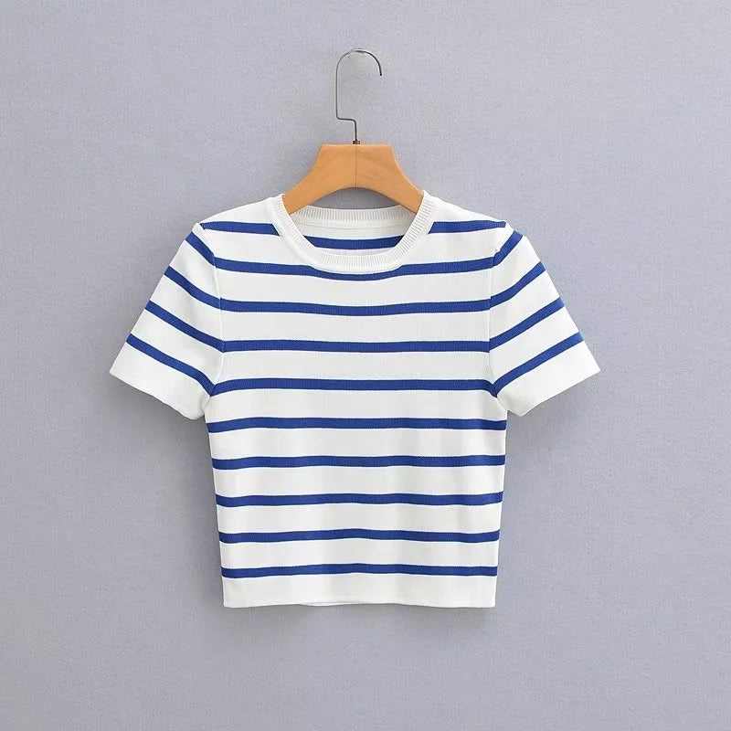 Europe and the United States Summer Women's New Knitted Short Sleeve T-shirt Sweater Tops