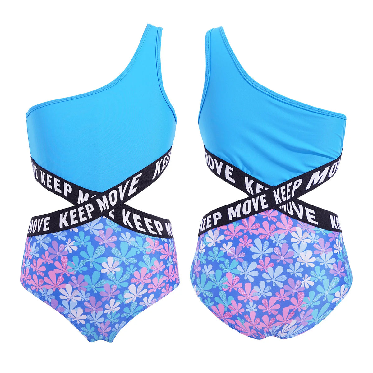 Kids Girls Hollow Out One-piece Swimwear Single Shoulder Letter Print Bodysuit Swimsuit Pool Bathing Suit Beachwear Sportswear