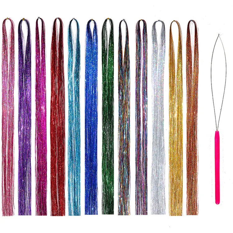 93cm Party Holographic Hair Accessories Glitter Hair Tinsel Sparkle Extensions 120Strands Bling Twinkle Hair Extension
