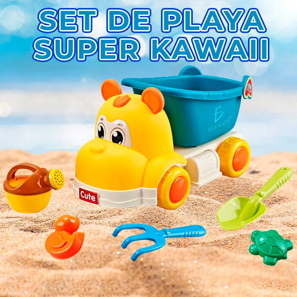 ELEGATE Hippo Truck Beach Tool Set 6-Piece Plastic Toy for 2-4 Year Olds Unisex Model JUG.T892