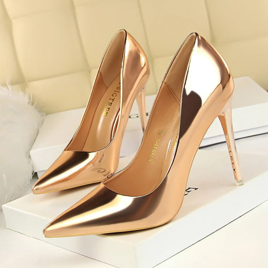 Anti-Slip High Top Low Moq Pumps Fashion High Heels Summer High Heel Wholesale Latest Spring Ladies Golden Pump Shoes