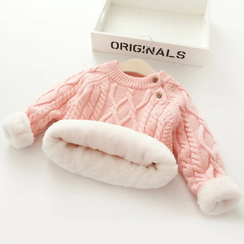 Autumn Winter Kids Baby Boys Girls Sweaters Cartoon Wool Pullover Toddler Childrens Warm Sweater Coat Cardigan Thicken Outerwear