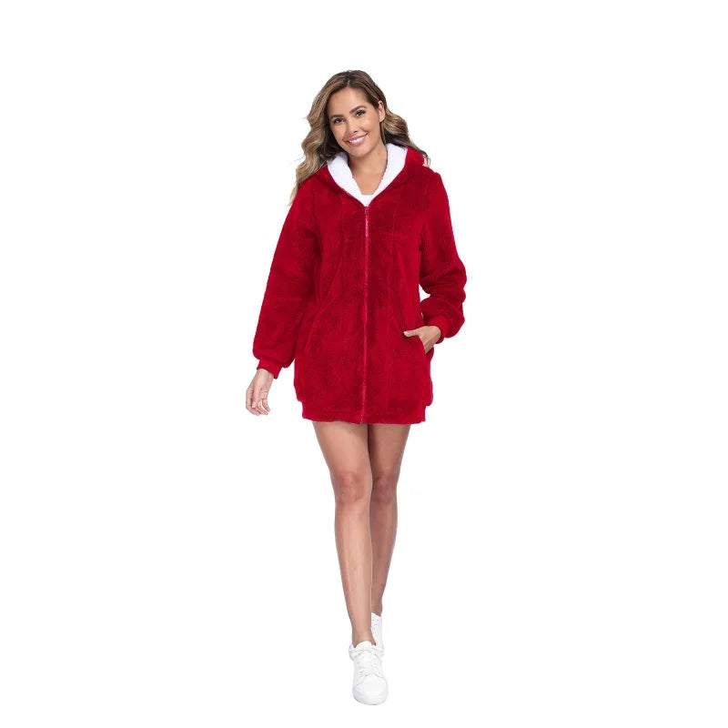 Free Shipping Athletic Zip up Hoodie Heavy Zip up Hoodie Long Zip up Hoodie Red Women