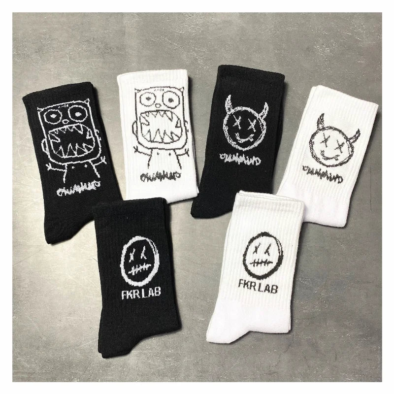 Anime Socks Men Women Couples Grimace Tall Hip hop Wild Happy Funny Street Fashion Cartoon Korean College Style Basketball Socks