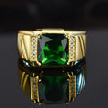 Masculine Green Crystal Emerald Gemstones Diamonds Open Rings for Men 18k Gold Filled Jewelry Trendy Finger Band Accessory Bague