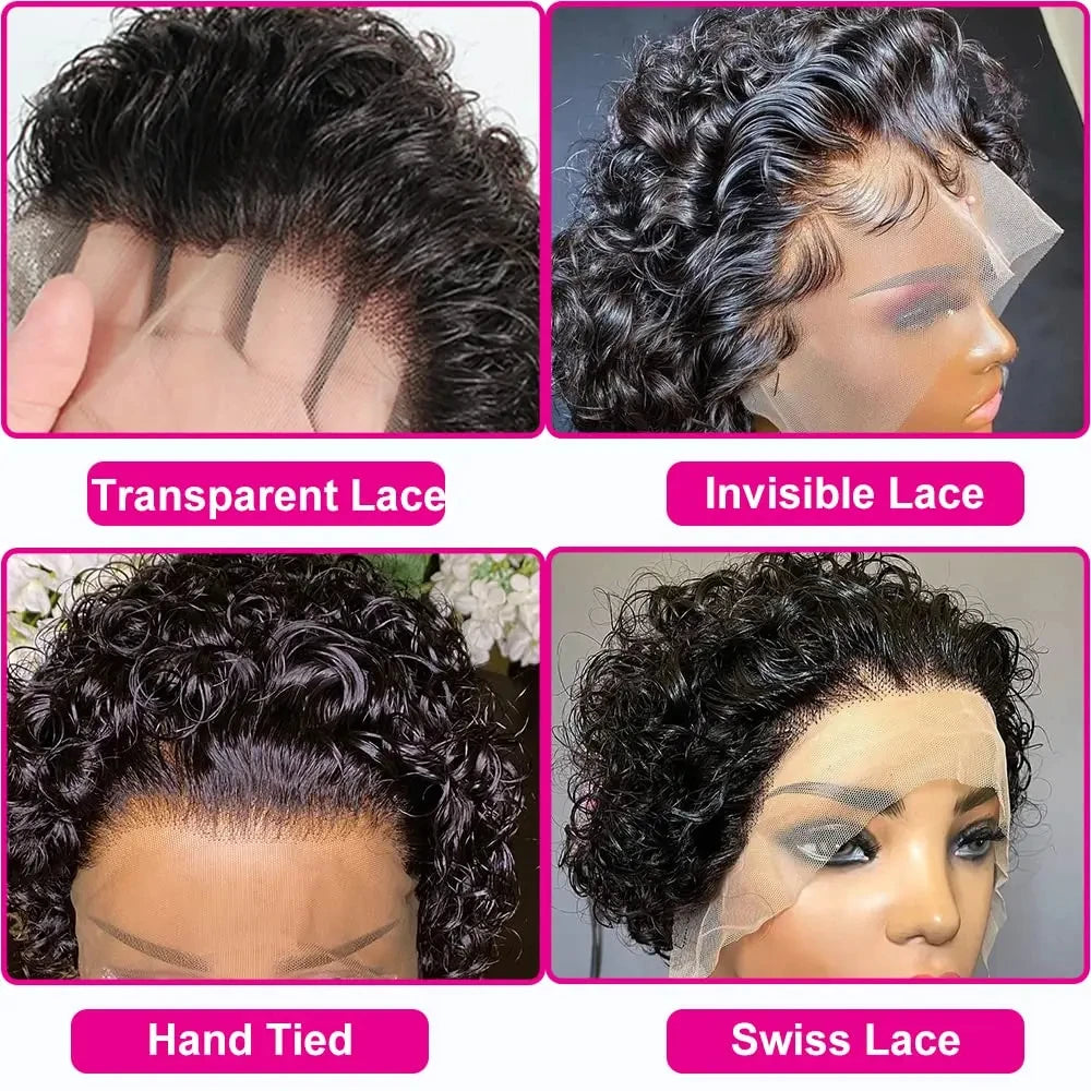 Pixie Cut Wig Frontal Lace Wig 13X4 Human Hair Transparent Lace Wigs for Women Natural Color Brazilian