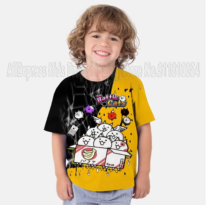 Kids The Battle Cats T Shirts Boys Girls Cartoon Game 3D Print Tshirts Summer Toddler Children Short Sleeve T-shirts Camiseta