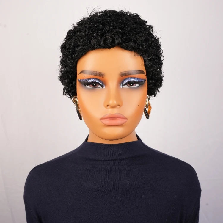 Cheap Full Machine Made Wig 100% Brazilian Human Hair Pixie Cut Wigs Short Kinky Curly Loose Curly Non Lace Wigs for Women