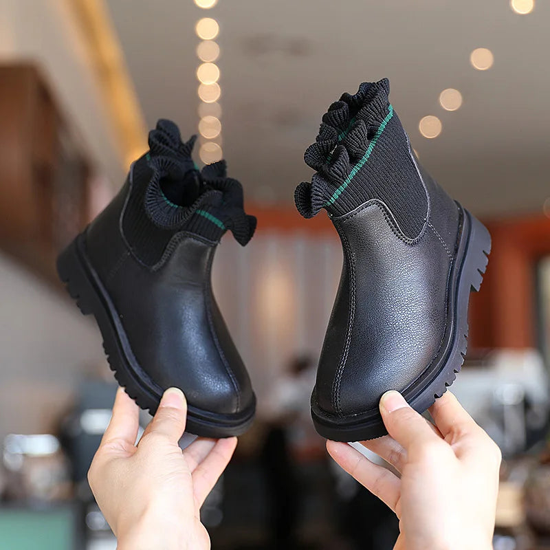 2026 Girls Boots Autumn Winter Children Boots Fashion Flower Soft Leather Warm Kids Boots Princess Girls Ankle Boots Size 22-37