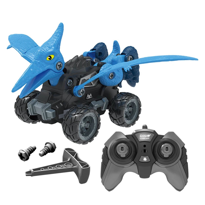 2.4Ghz Remote Control 4WD Dinosaur Spraying Vehicle Disassembly Assembly Toys Flashing Light RC Car Models for Kid Adult