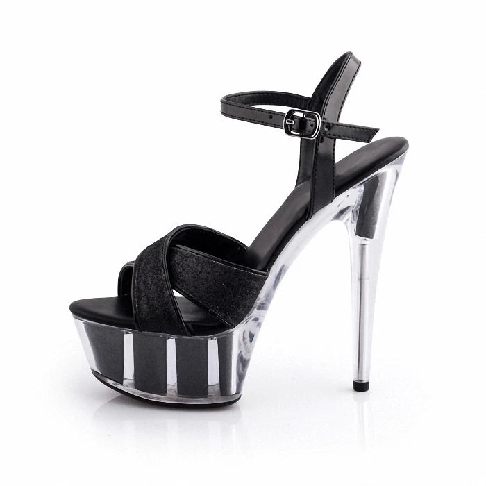 Red 15cm Pole Dance Transparent Crystal Bottom High Heels Summer Leaky Toe Platform Striptease Shoes Women's Large Sandals