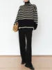 Striped High Neck Sweater for Women's New Autumn Loose Design Sense Knitted Shirt Color Matching Pullover Sweater