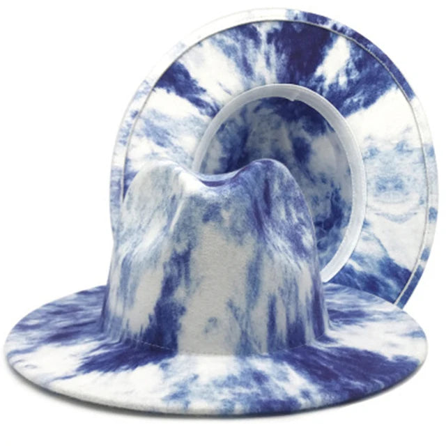 Fedora hat Women's hat wide-brimmed hat Fedora hat autumn winter men retro fashion tie-dye felt jazz Panama hat wedding hat