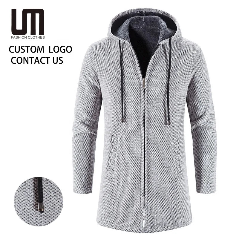 Liu Ming Men's/ women Thick Warm Fleece Cardigan Winter Trending Casual Windbreaker Jackets with Zipper Closure Knitted Sweater Hooded