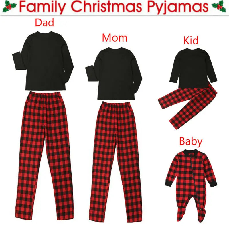 Adults Baby Kids Christmas Family Matching Pajamas Set Sleepwear Xmas Plaid Nightwear Outfits 2Pcs/set