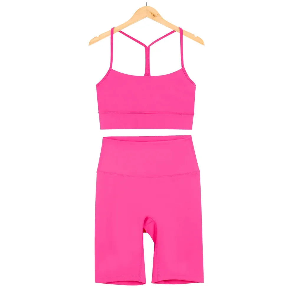 Women Yoga Sets Fitness Hotty Biker Shorts Sports Bra Vest Top High Waist Elastic Sportswear Cloth Running Workout Tracksuits