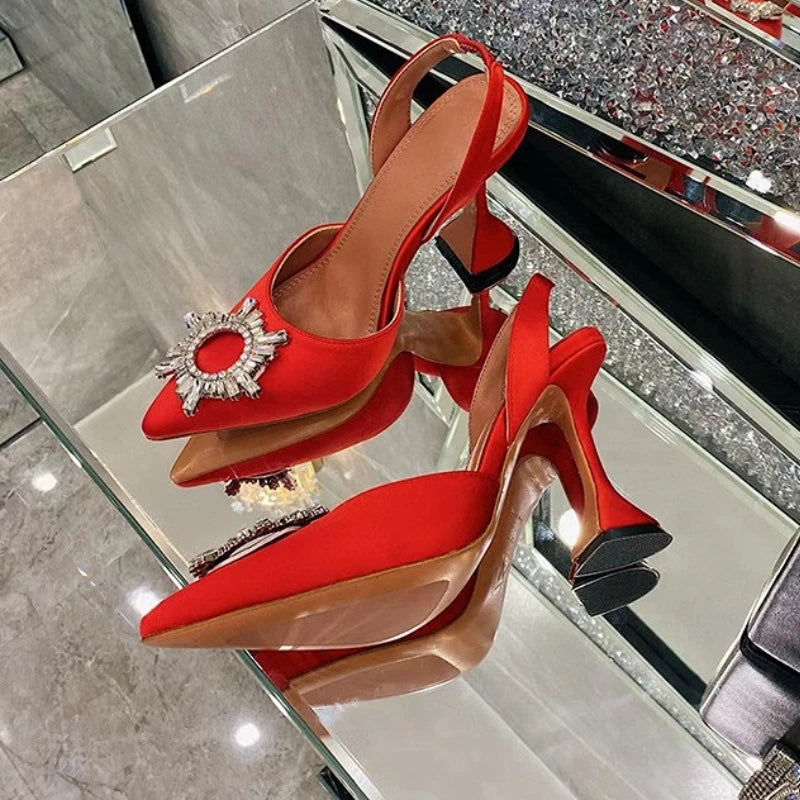 Luxury Chaussure En Talon Custom Slingback Diamond Fashion Kitten Comfortable Shoes Women Heels for Ladies