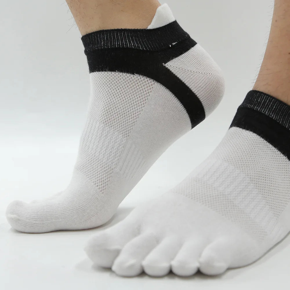 Mens Sock Finger Toe Socks Sport Ankle Mesh Cotton Short White Sock Sweat Absorbing Breathable with Fingers