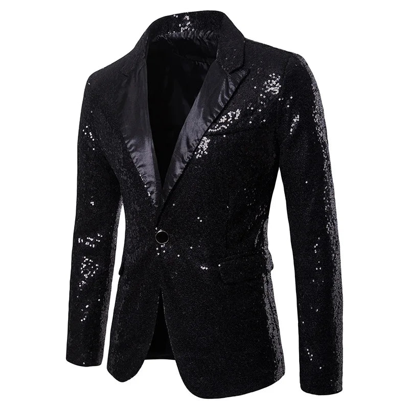 Men Glitter Sequin Suit Jackets Fancy Show Costume Party Coats Men Wedding Party Blazer Gentleman Button Dance Bling Formal Suit