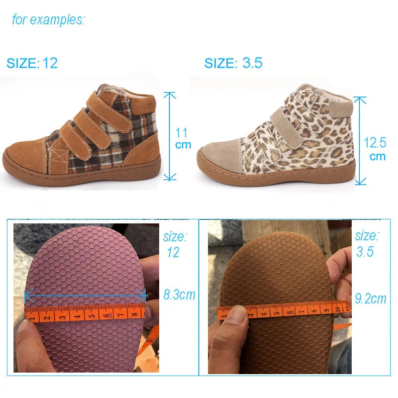 PEKNY BOSA Leopard boots kids shoes for girl ankle shoes soft bottom leather boots wide toes chid barefoot shoes for boy