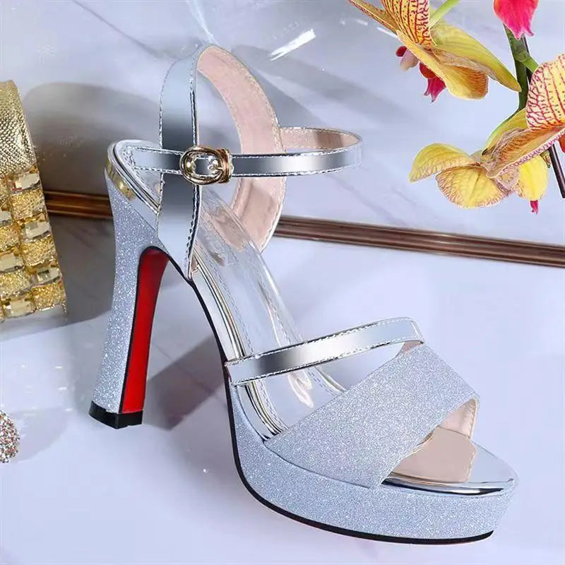 Women's Sandals 2024 New Summer Elegant Fine Heel All-match Non-tiring Foot Waterproof Platform Fashionable High-heeled Shoes