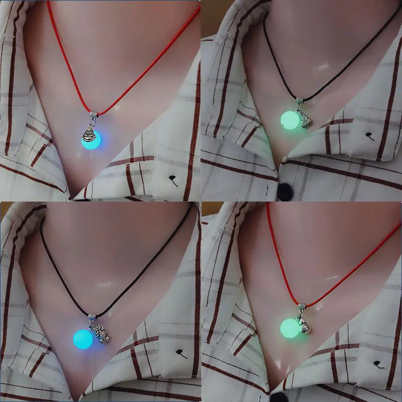 Bracelet for Women Glowing Gem Charm Jewelry Leather Rope Pendant Hollow Luminous Stone Pendant Necklace Gifts