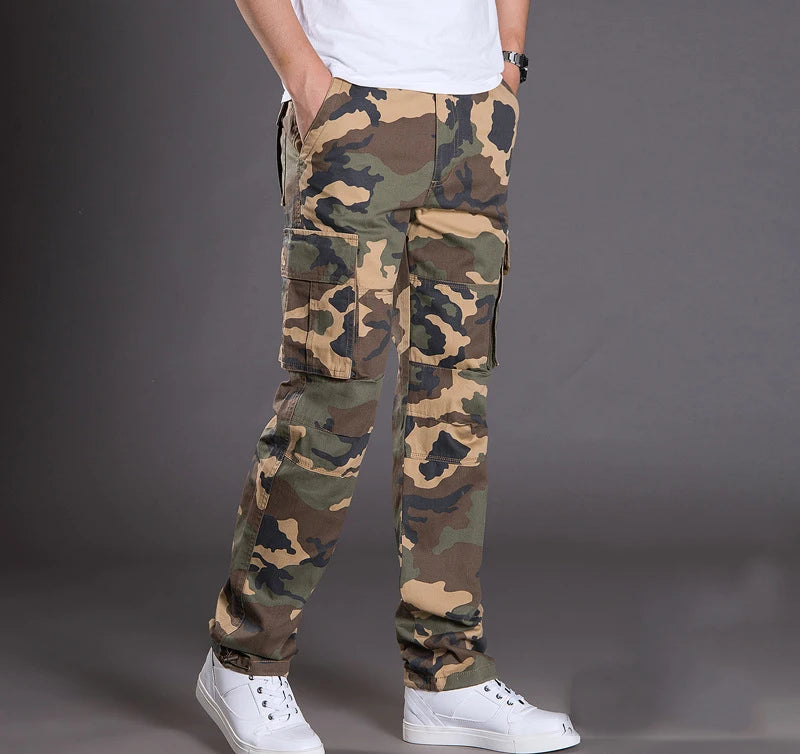 New Arrival High Quality Outdoor 100% Cotton Cargo Pants Men Trousers Streetwear Camo Multi Pocket Cargo Pants Men