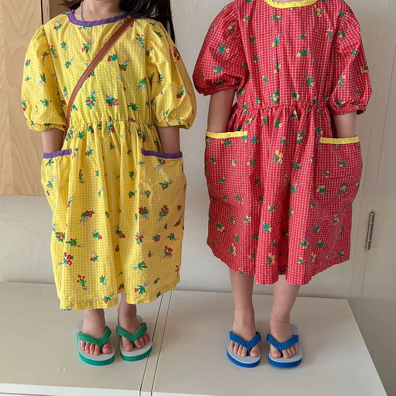 Kids Dresses Floral Girls Dress for Girls Short  Sleeve Kids Clothing
