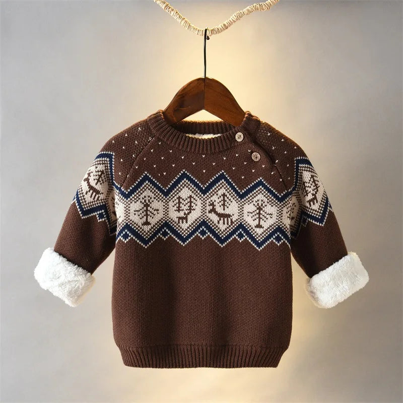 Autumn Winter Kids Baby Boys Girls Sweaters Cartoon Wool Pullover Toddler Childrens Warm Sweater Coat Cardigan Thicken Outerwear