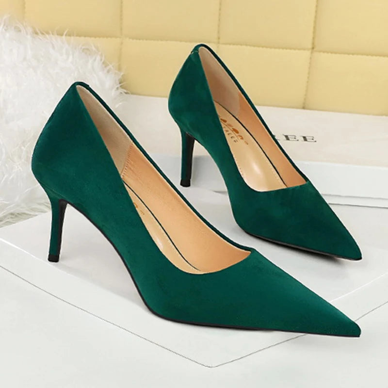 Y 34-43 Plus Size Fashionable Simple Pedicure Skinny Women's High Heels Stiletto Pumps Pointed Toe Single Shoes