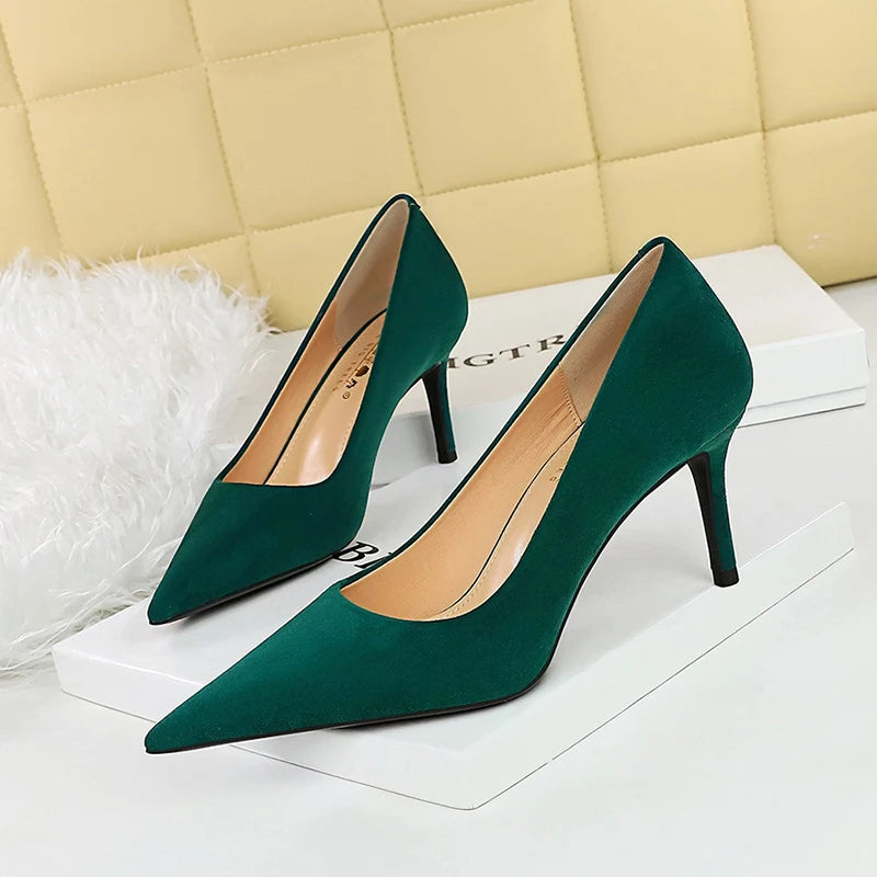 Y 34-43 Plus Size Fashionable Simple Pedicure Skinny Women's High Heels Stiletto Pumps Pointed Toe Single Shoes