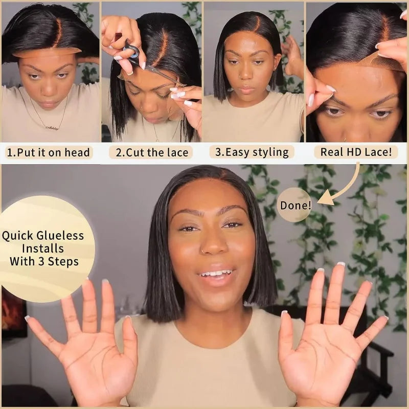 Natural Black Wig Short Bob Hair Synthetic Lace Front Wigs Heat Resistant Fiber Hair Glueless Soft Lace Replacement Wig Gifts