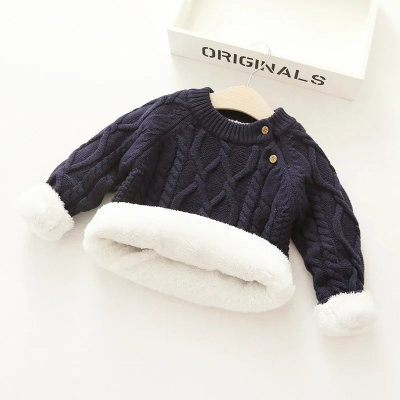 Autumn Winter Kids Baby Boys Girls Sweaters Cartoon Wool Pullover Toddler Childrens Warm Sweater Coat Cardigan Thicken Outerwear